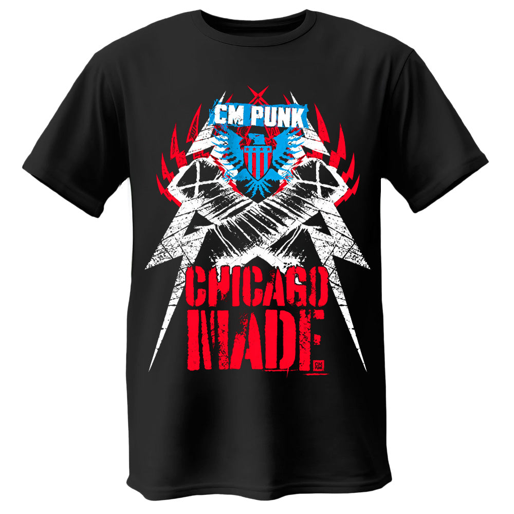 Polera CM Punk Chicago Made Rojo, Blanco y Azul NUEVA REGRESO 2026