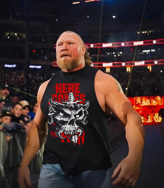 Polera Brock Lesnar Here Comes The Pain letras rojas